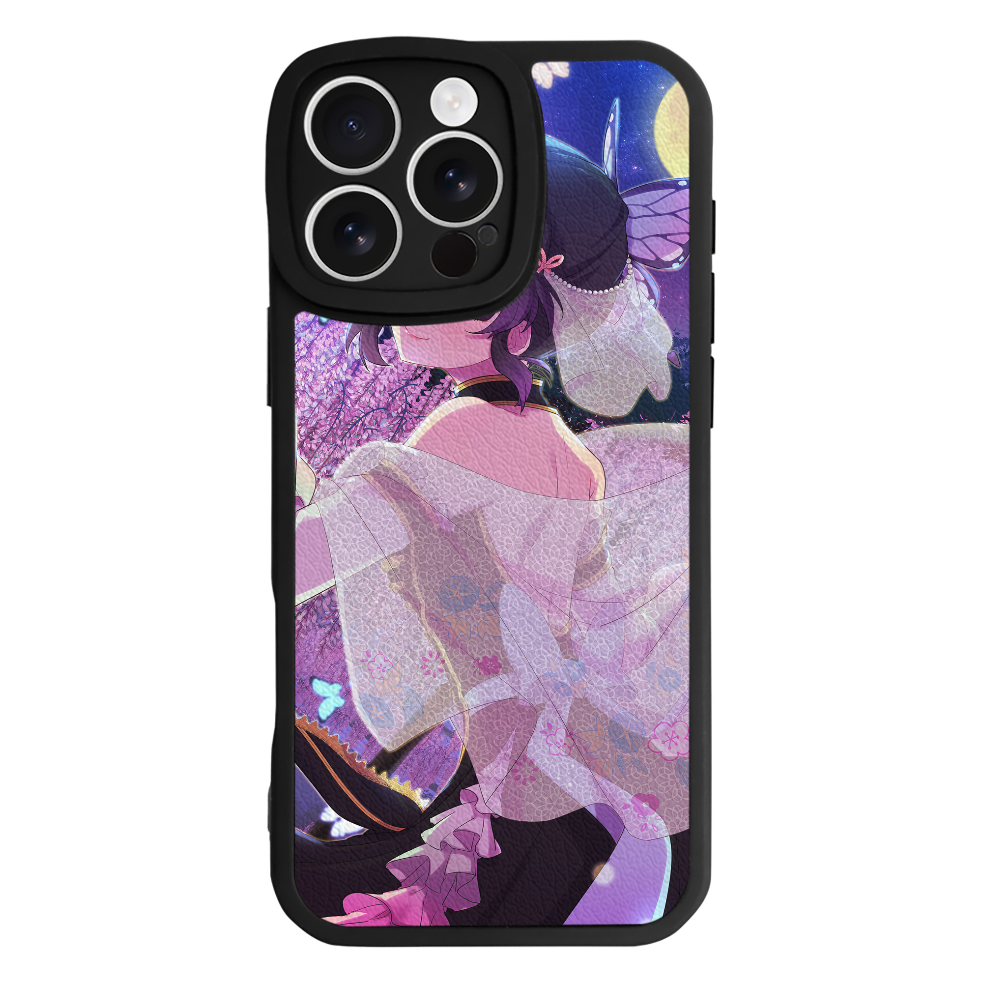 （画像用） 鬼滅の刃（きめつのやいば）蟲柱-胡蝶 しのぶ／こちょう しのぶ Kochou Shinobu 【iPhone 16シリーズ対応】シリコンスマホケース（レザー調） 材質：シリコン